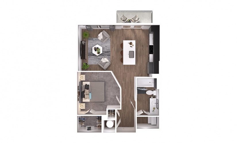 A1p - 1 bedroom floorplan layout with 1 bathroom and 632 square feet