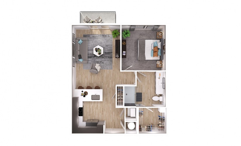 A2p - 1 bedroom floorplan layout with 1 bathroom and 725 square feet