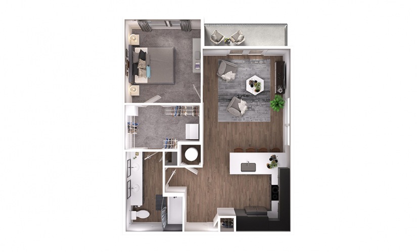 A3p - 1 bedroom floorplan layout with 1 bathroom and 743 square feet