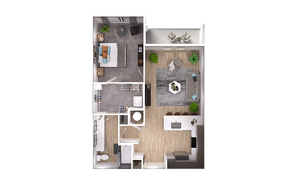 A4p - 1 bedroom floorplan layout with 1 bathroom and 767 square feet (3D)