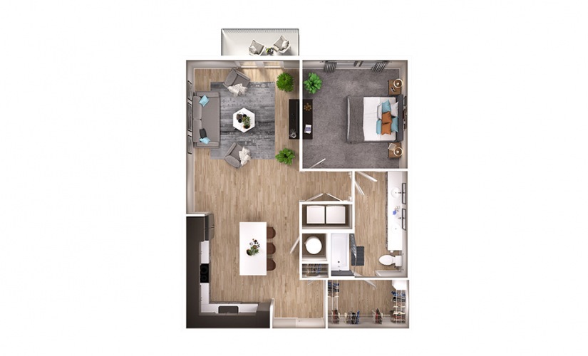 A6 - 1 bedroom floorplan layout with 1 bathroom and 905 square feet