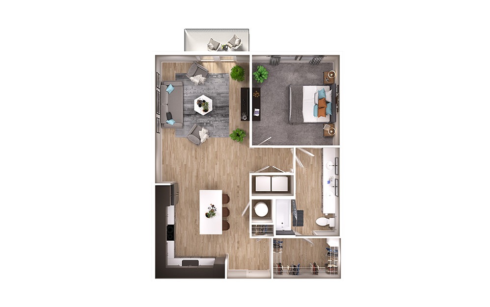 A6 - 1 bedroom floorplan layout with 1 bathroom and 905 square feet (3D)