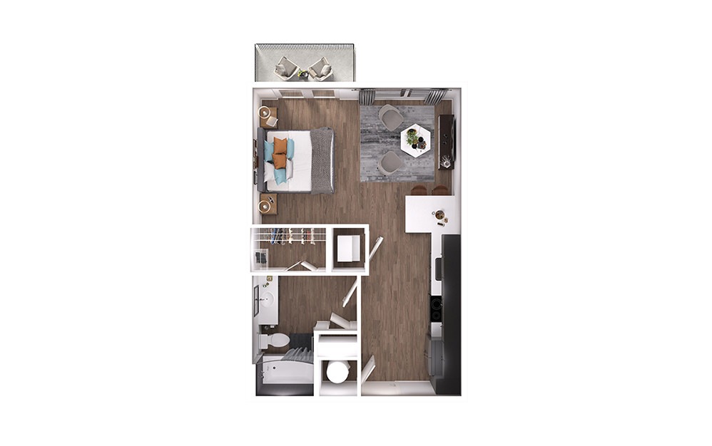 S1p - Studio floorplan layout with 1 bathroom and 539 square feet (3D)