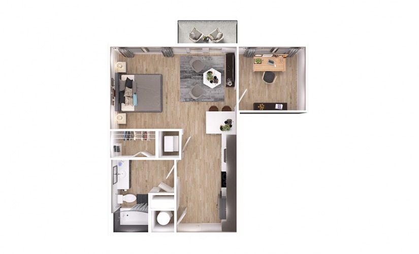 S2Dp - Studio floorplan layout with 1 bathroom and 639 square feet